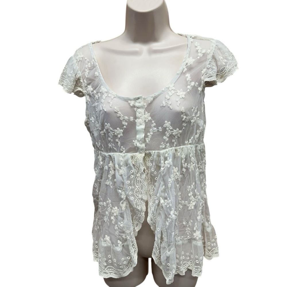 Adiva women’s cream lace blouse sheer fairy grunge women’s medium